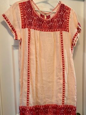Uncle Frank Blush Pink Dress with Red Embroidered Accents
